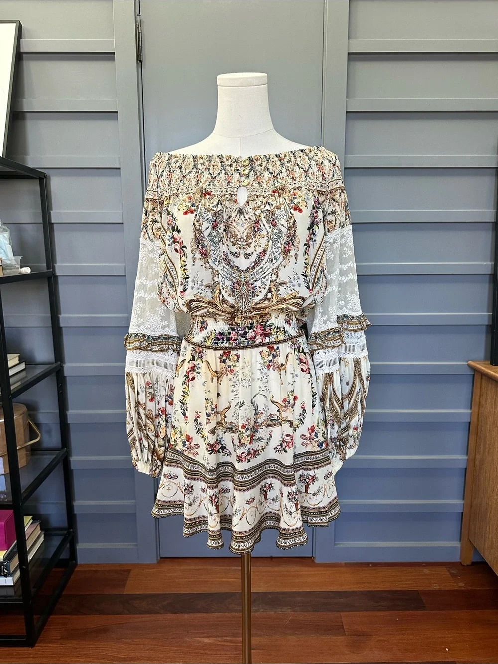 Camilla Olympe Off-Shoulder Smocked Long Sleeve Silk Mini Dress - Women S - Picture 4 of 11